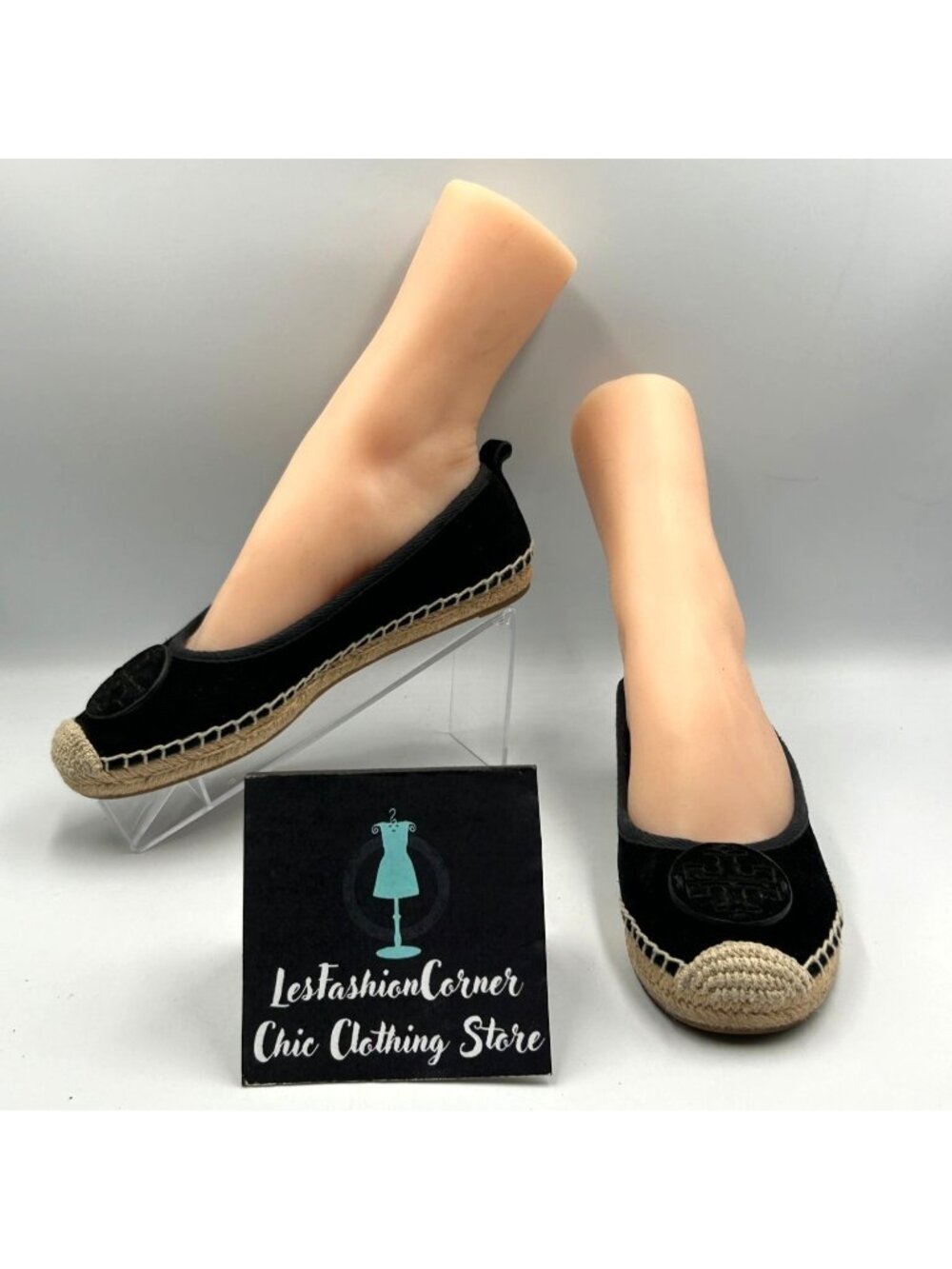 Tory Burch Women's Black Velvet Minnie Espadrille Slip on Flats Size 6 3617